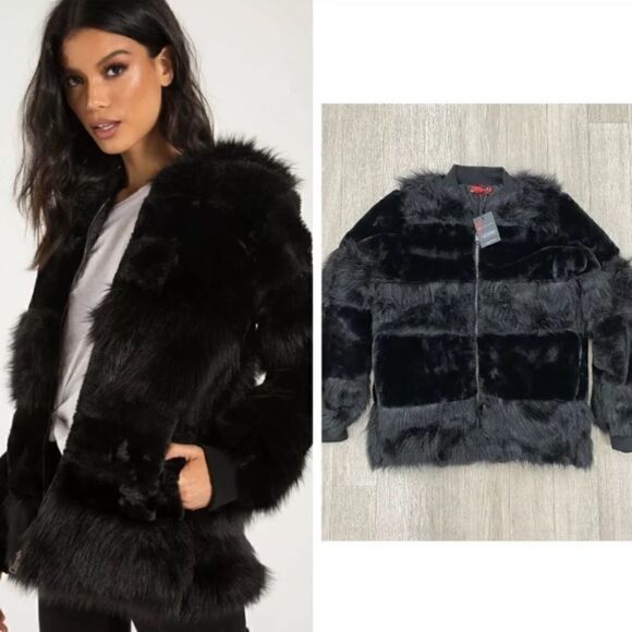 n:PHILANTHROPY Black Faux Fur Harlan Jacket - Picture 1 of 5